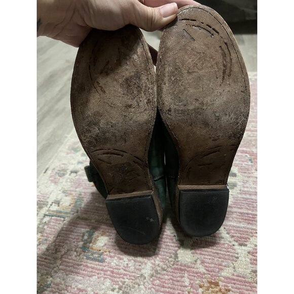 Liberty Black Green Leather Distressed Cowboy Booties Boots Size 7 - Picture 6 of 9